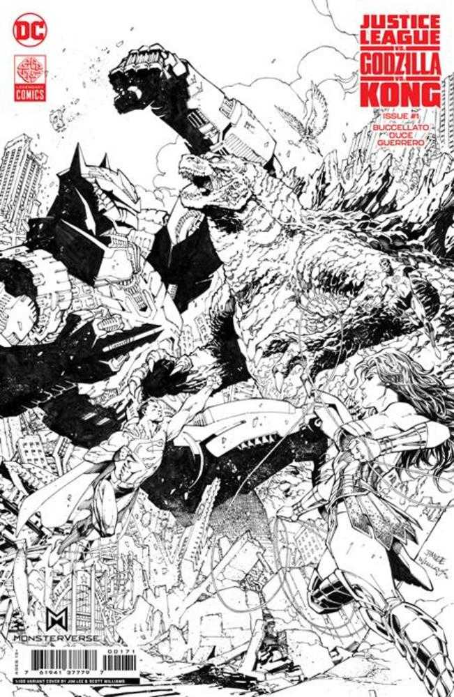 Justice League vs Godzilla vs Kong #1 (Of 7) Cover J 1 in 100 Jim Lee & Scott Williams Black & White Card Stock Variant