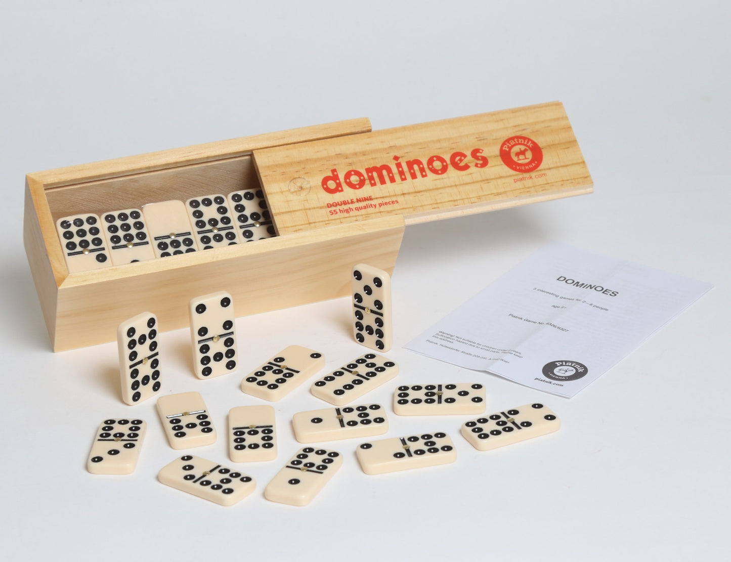 DOUBLE 9 DOMINOES IN WOOD BOX