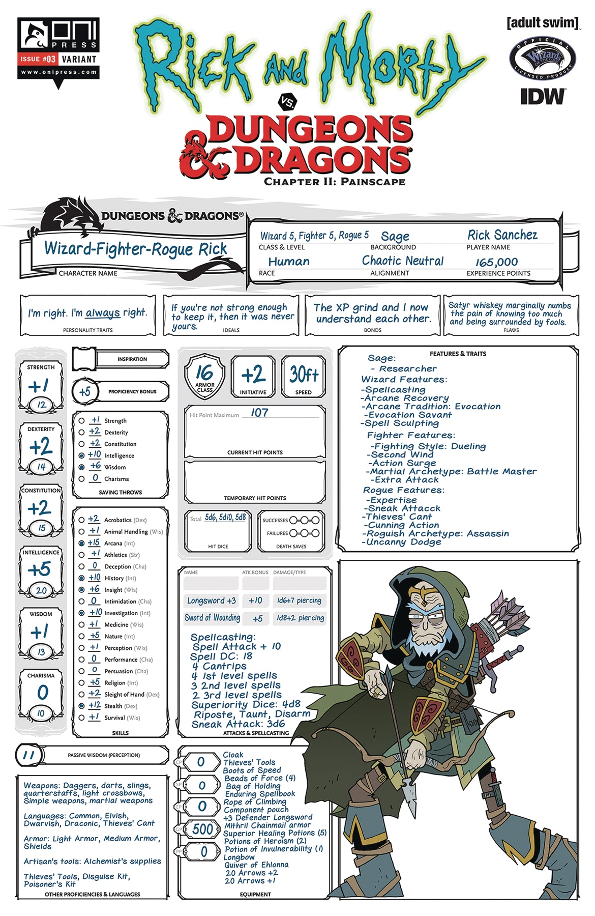 RICK & MORTY VS D&D II PAINSCAPE #3 CVR C CHARACTER SHEET (MR)